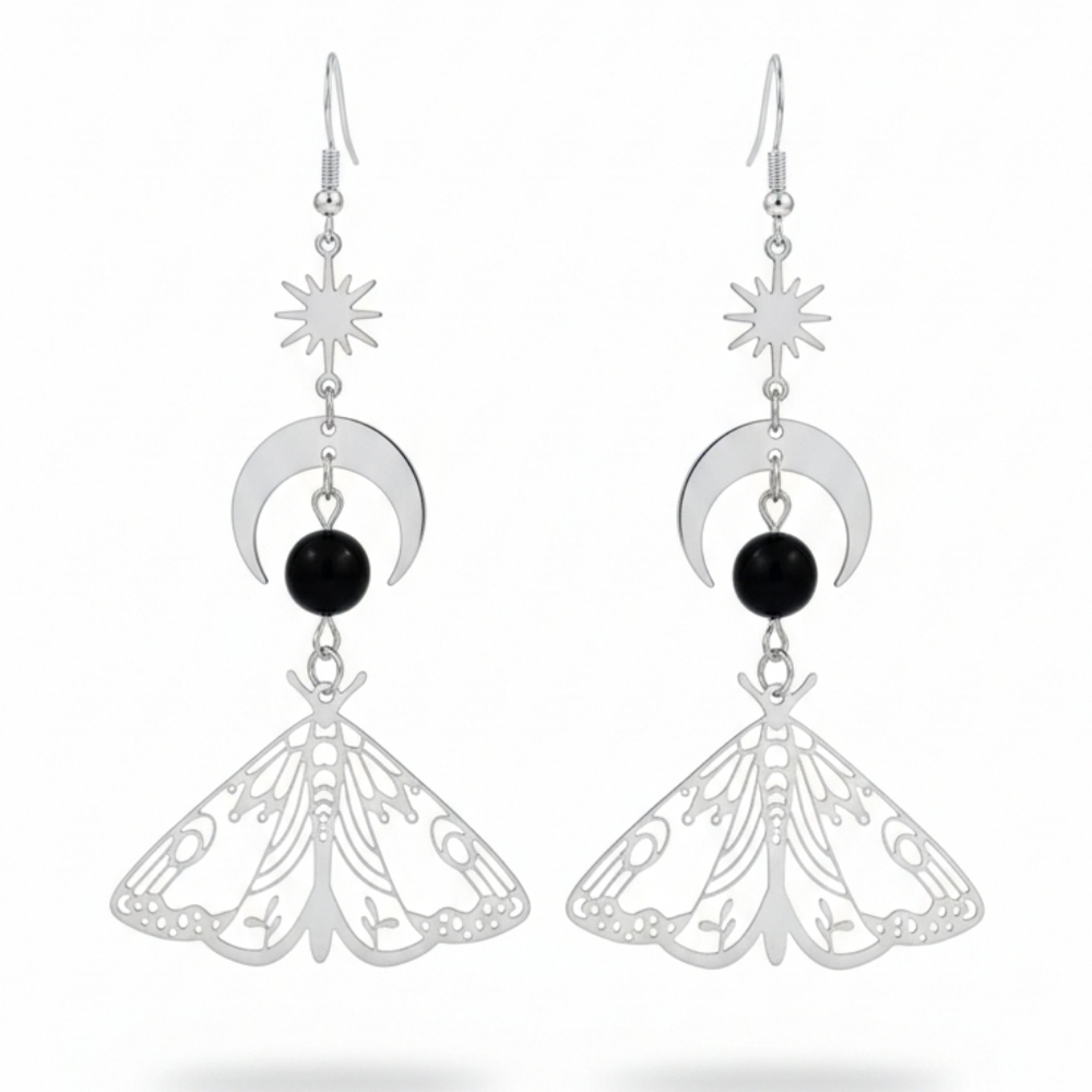 Elegant Silver and Black Butterfly Earrings